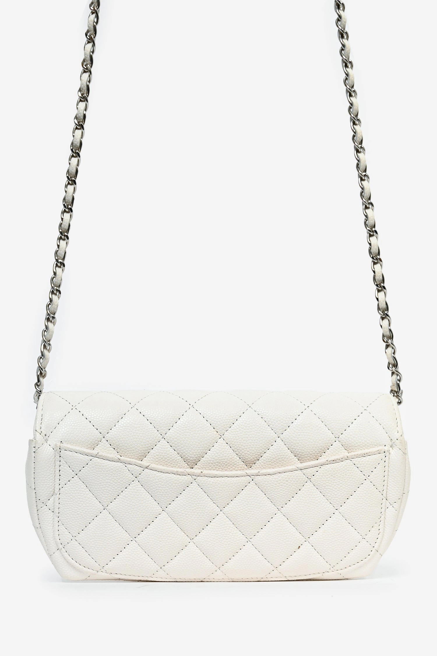 Pre-Loved Chanel? 2021 White Caviar Leather Sunglass Case with Chain SHW