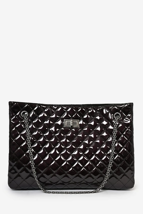Pre-Loved Chanel?  2011/12 Black Patent Quilted Leather 2.55 Reissue Tote Bag