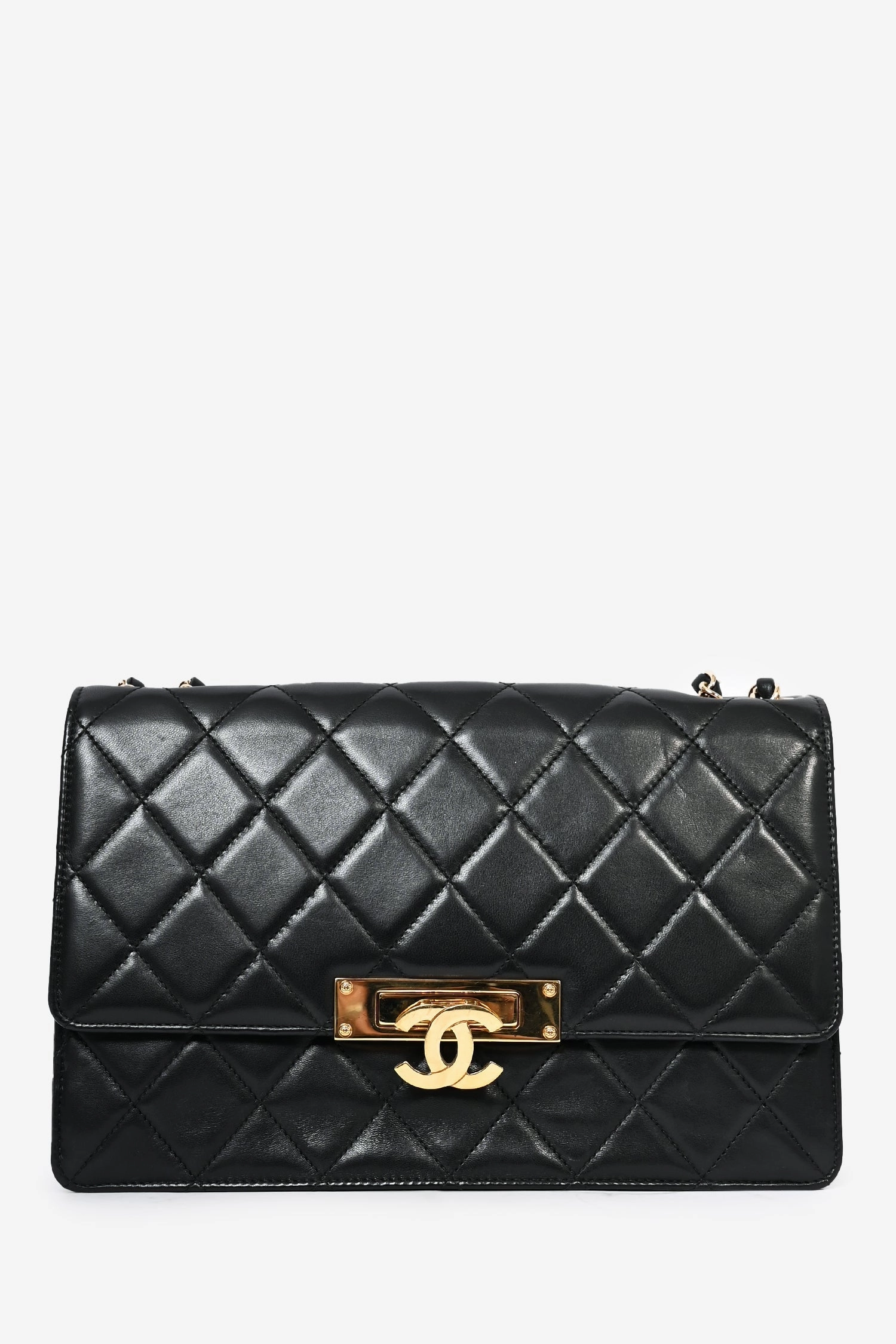 Pre-Loved Chanel? Black Lambskin 2013/14 CC Golden Class Large Flap Shoulder Bag