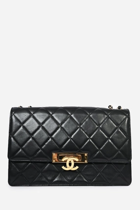 Pre-Loved Chanel? Black Lambskin 2013/14 CC Golden Class Large Flap Shoulder Bag