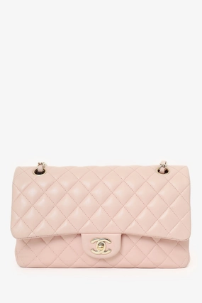 Pre-Loved Chanel? Light Pink Lambskin Medium Classic Double Flap Bag 'Refurbished'