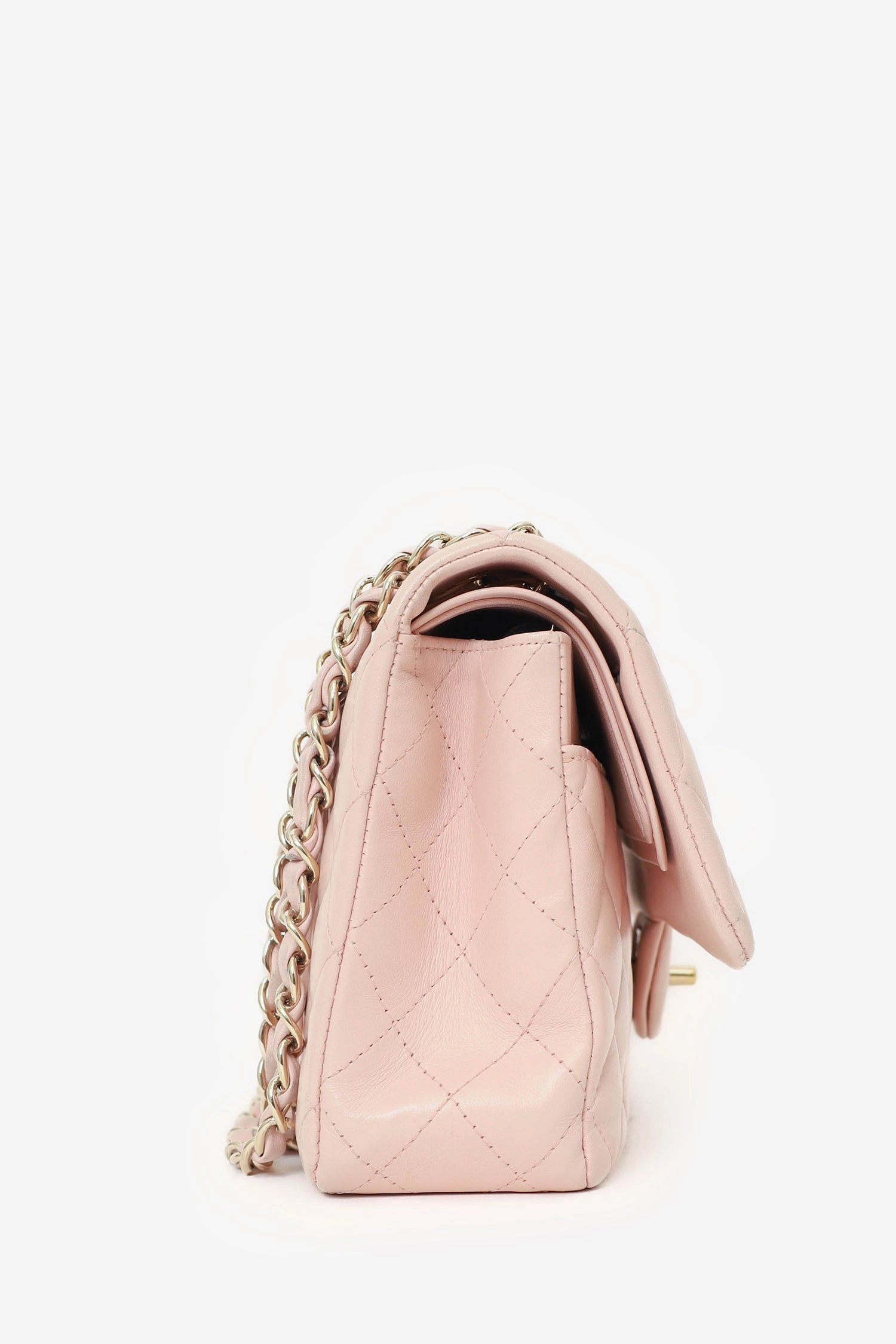 Pre-Loved Chanel? Light Pink Lambskin Medium Classic Double Flap Bag 'Refurbished'