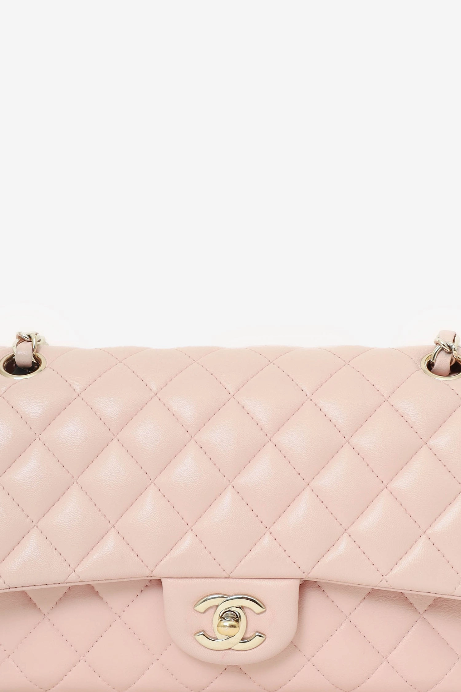 Pre-Loved Chanel? Light Pink Lambskin Medium Classic Double Flap Bag 'Refurbished'