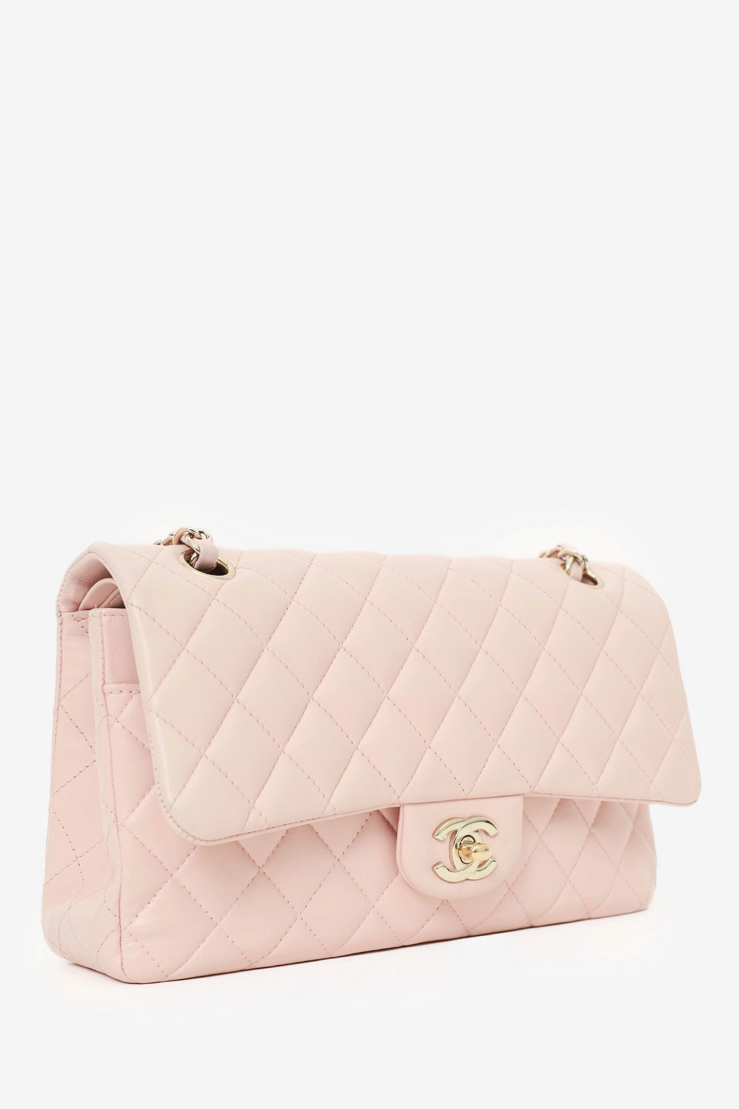 Pre-Loved Chanel? Light Pink Lambskin Medium Classic Double Flap Bag 'Refurbished'