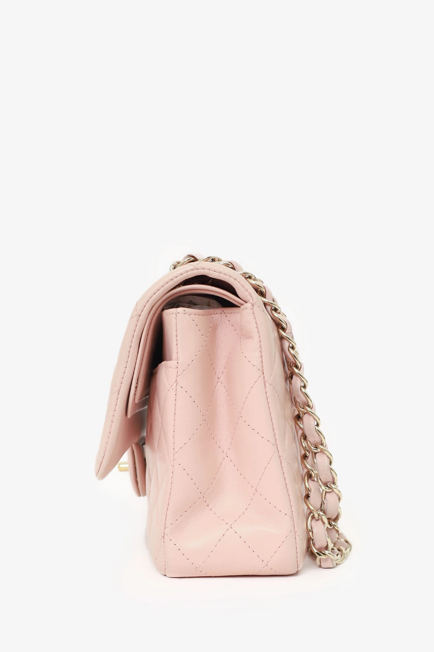 Pre-Loved Chanel? Light Pink Lambskin Medium Classic Double Flap Bag 'Refurbished'