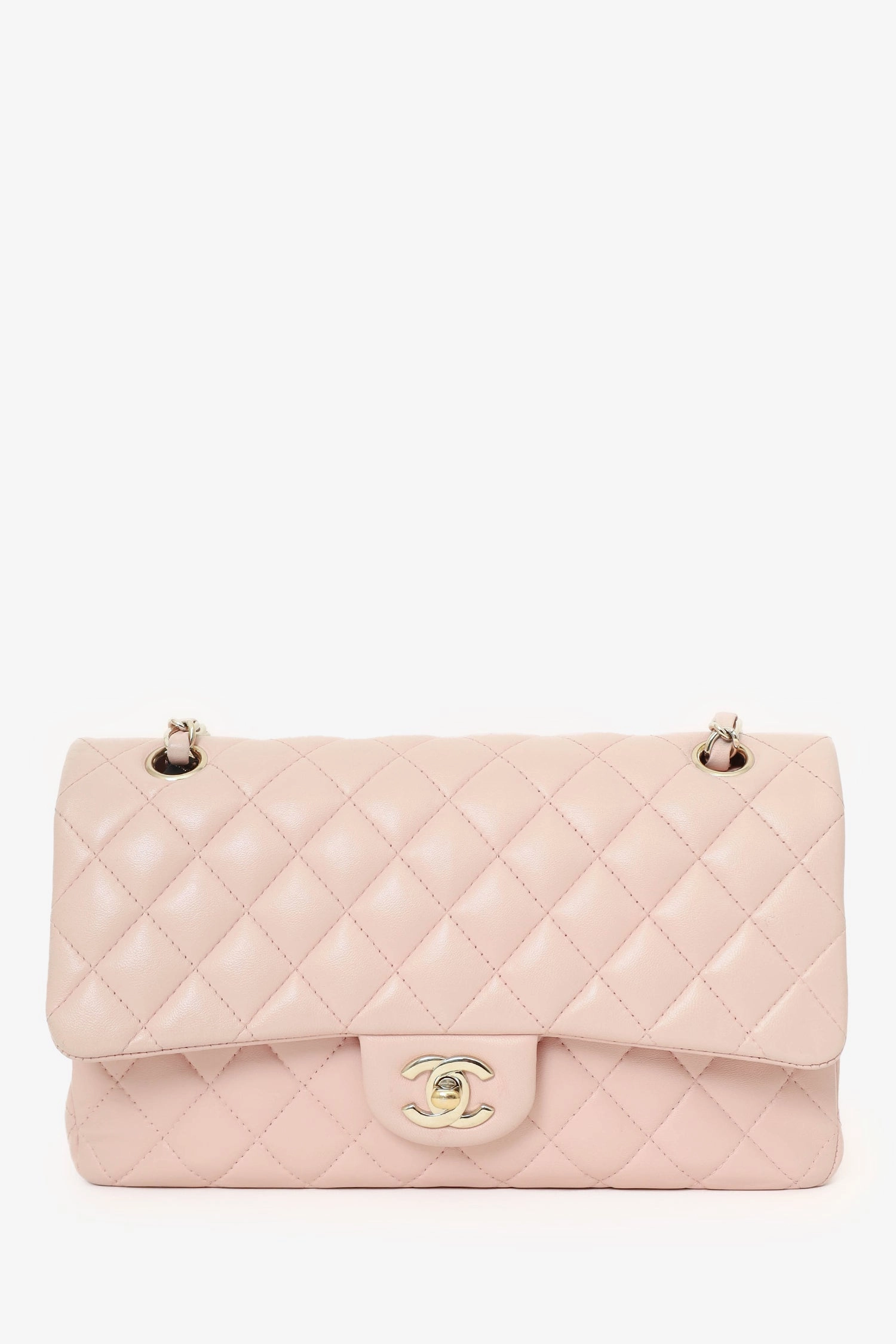 Pre-Loved Chanel? Light Pink Lambskin Medium Classic Double Flap Bag 'Refurbished'