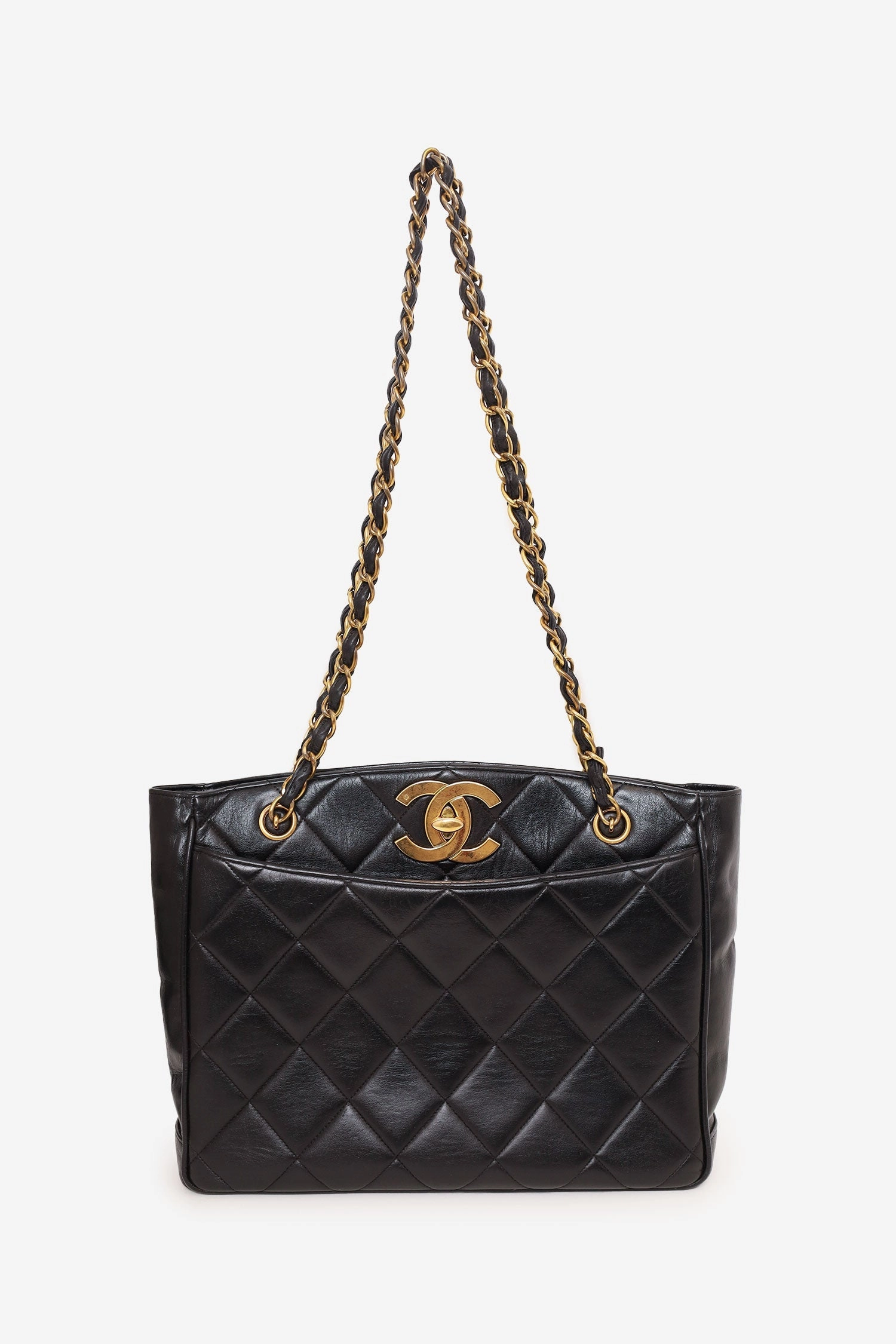 Pre-Loved Chanel? Vintage Black Quilted Lambskin CC Tote Bag
