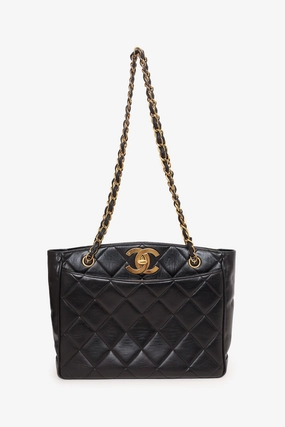 Pre-Loved Chanel? Vintage Black Quilted Lambskin CC Tote Bag