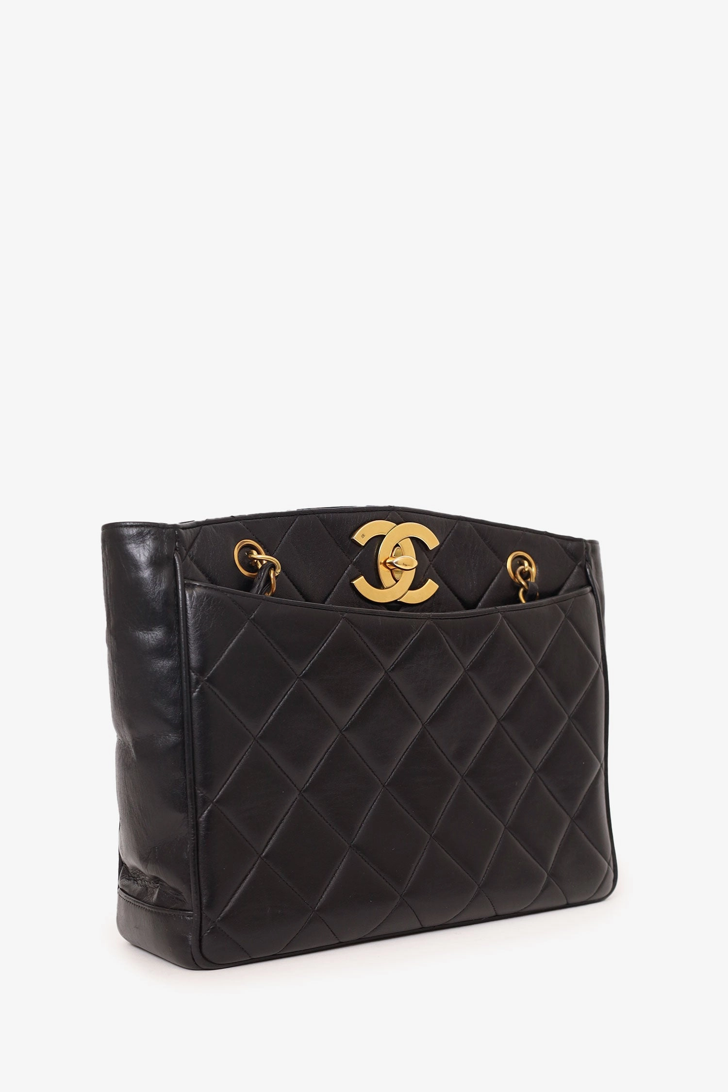 Pre-Loved Chanel? Vintage Black Quilted Lambskin CC Tote Bag