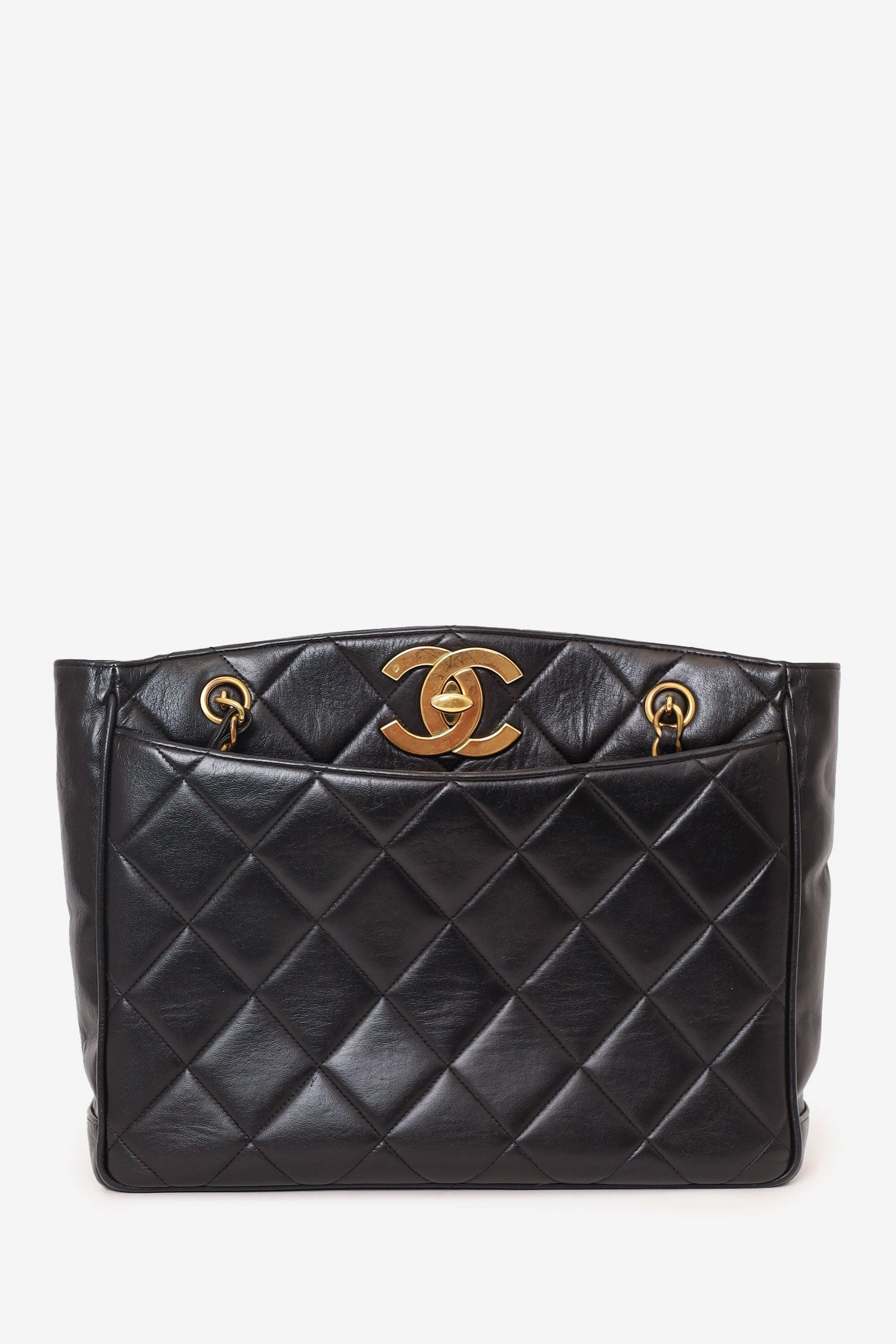 Pre-Loved Chanel? Vintage Black Quilted Lambskin CC Tote Bag