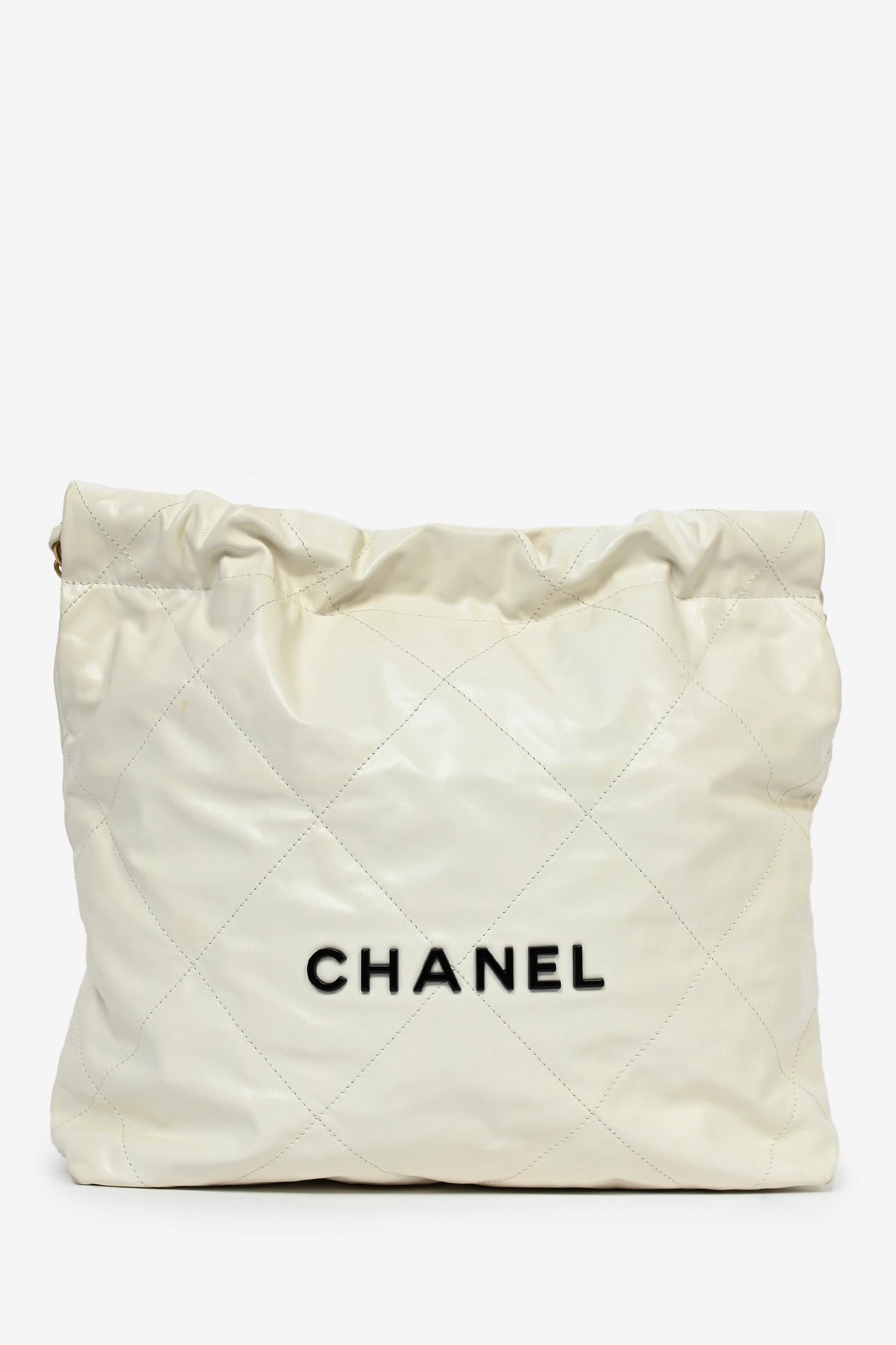Pre-Loved Chanel? White Leather Small Chanel 22 Shoulder Bag