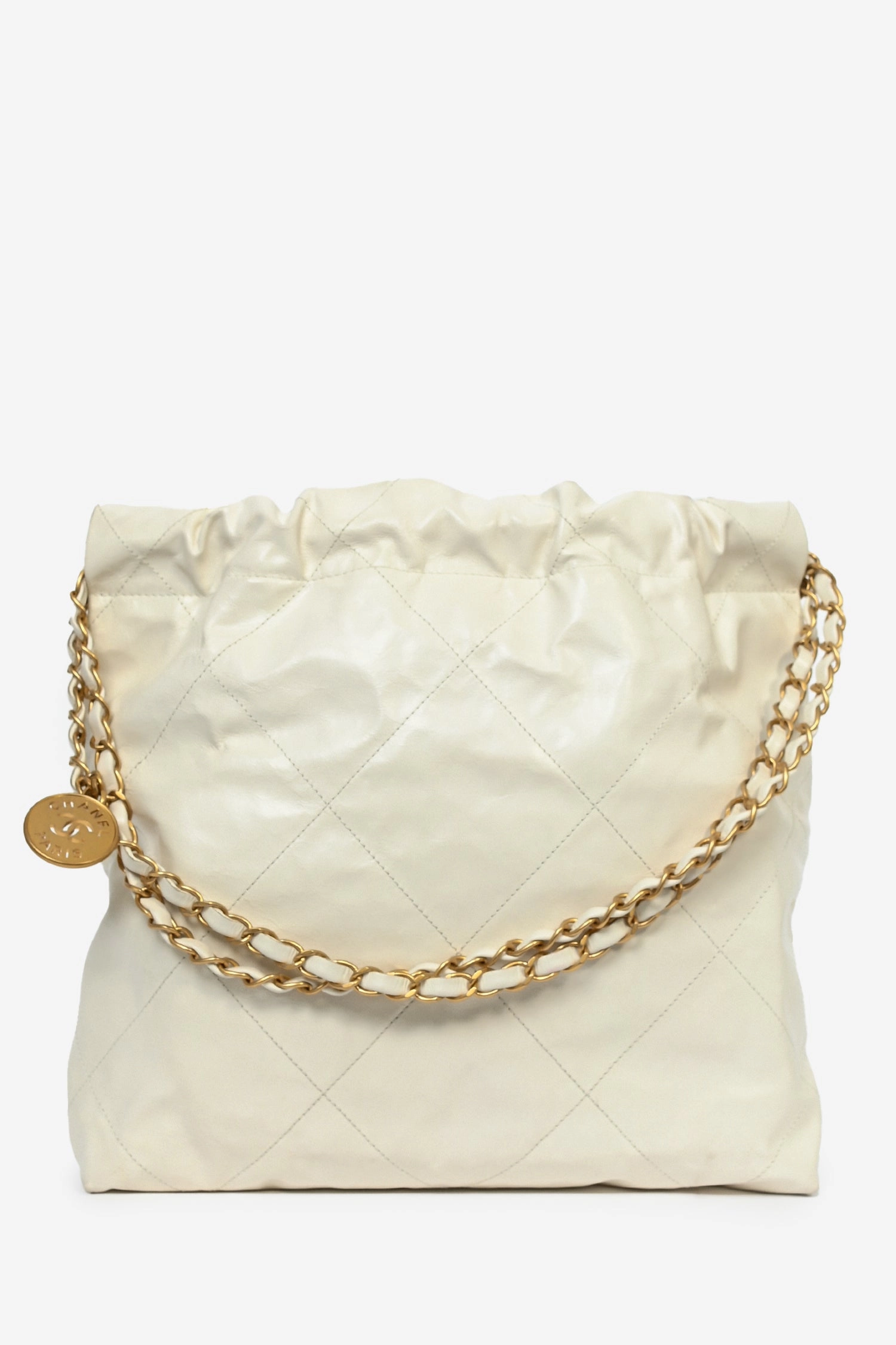 Pre-Loved Chanel? White Leather Small Chanel 22 Shoulder Bag