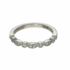 Pre-owned 14ct White Gold Diamond Half Eternity Ring Milgrain Edge