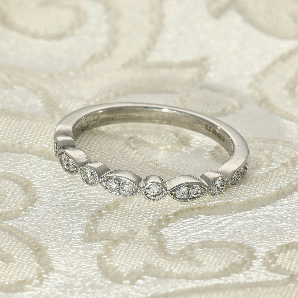 Pre-owned 14ct White Gold Diamond Half Eternity Ring Milgrain Edge