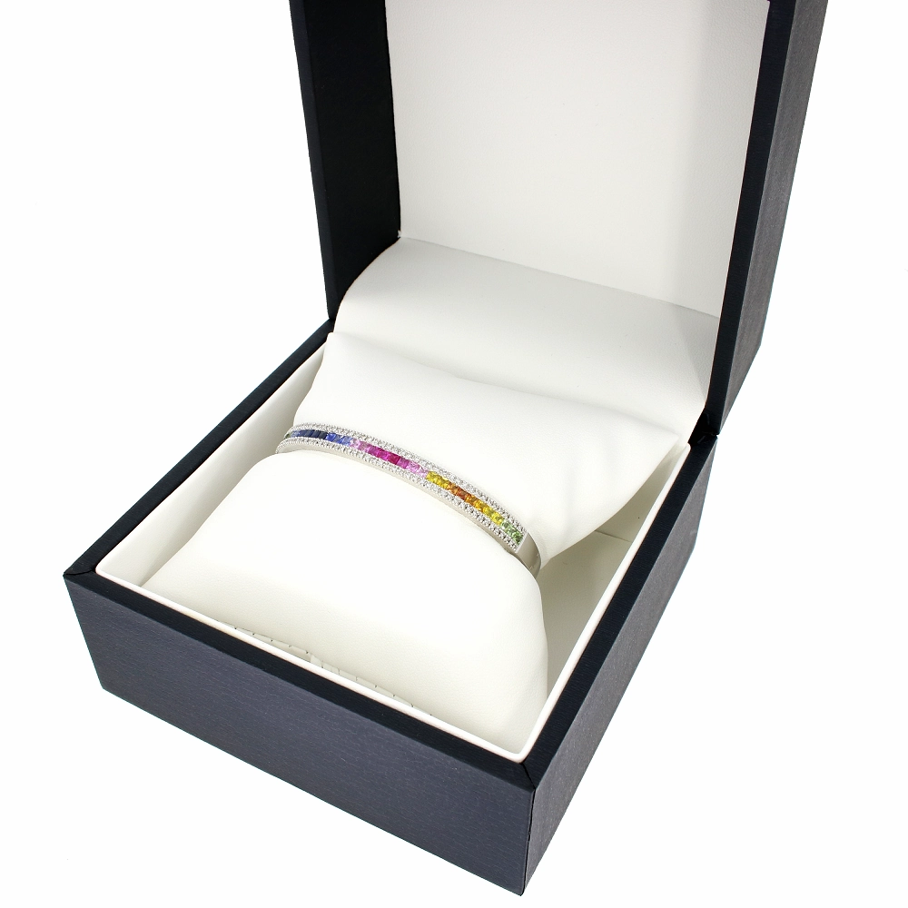 Pre Owned 14ct White Gold Multi Colour Sapphire and Diamond Bangle Bracelet