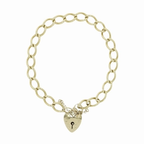 Pre Owned 9ct Yellow Gold Charm Bracelet With Padlock Fasten