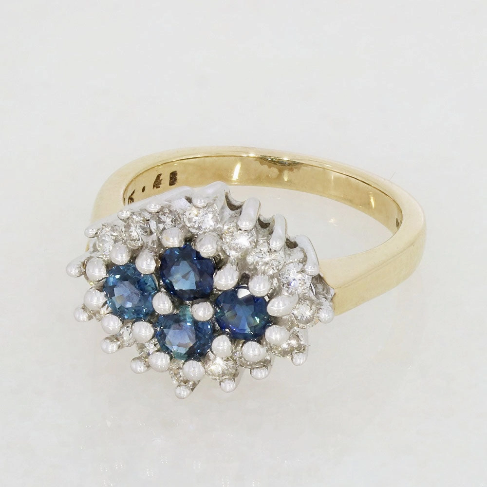 Pre Owned 9ct Yellow Gold Sapphire And 0.48cts Diamond Cluster Ring