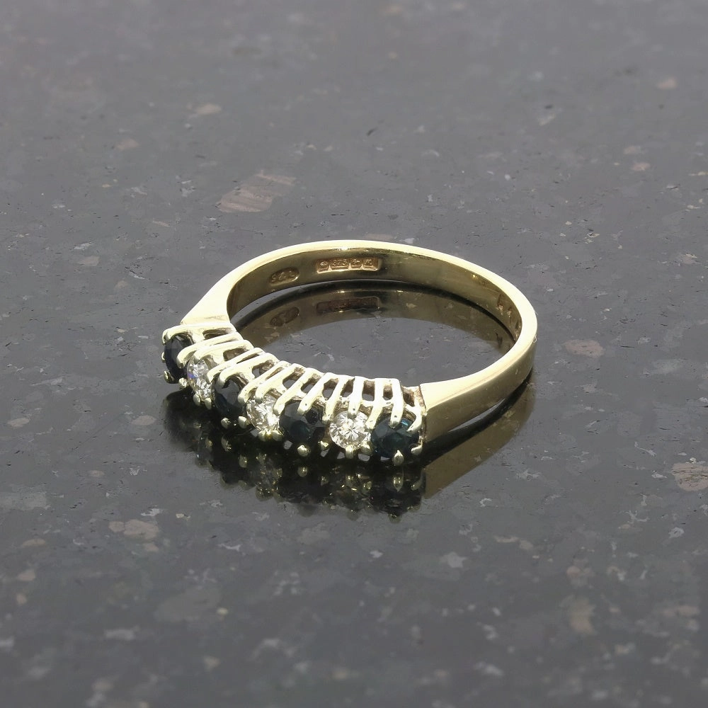 Pre Owned 9ct Yellow Gold Sapphire and Diamond Half Eternity Ring