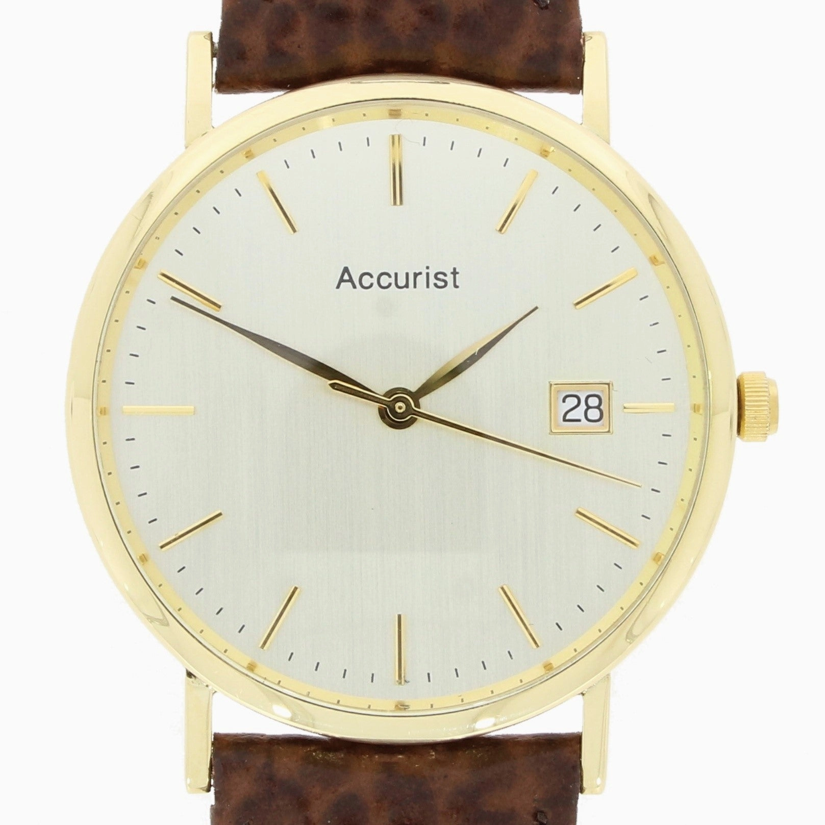 Pre Owned Accurist 18ct Gold Quartz Leather Strap Watch RW0613