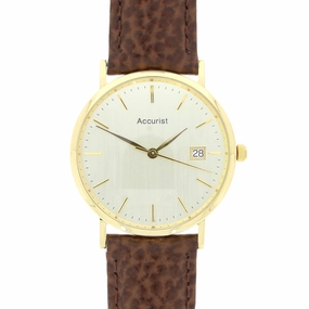 Pre Owned Accurist 18ct Gold Quartz Leather Strap Watch RW0613