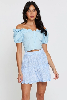Print Mini Skirt Elastic Waist