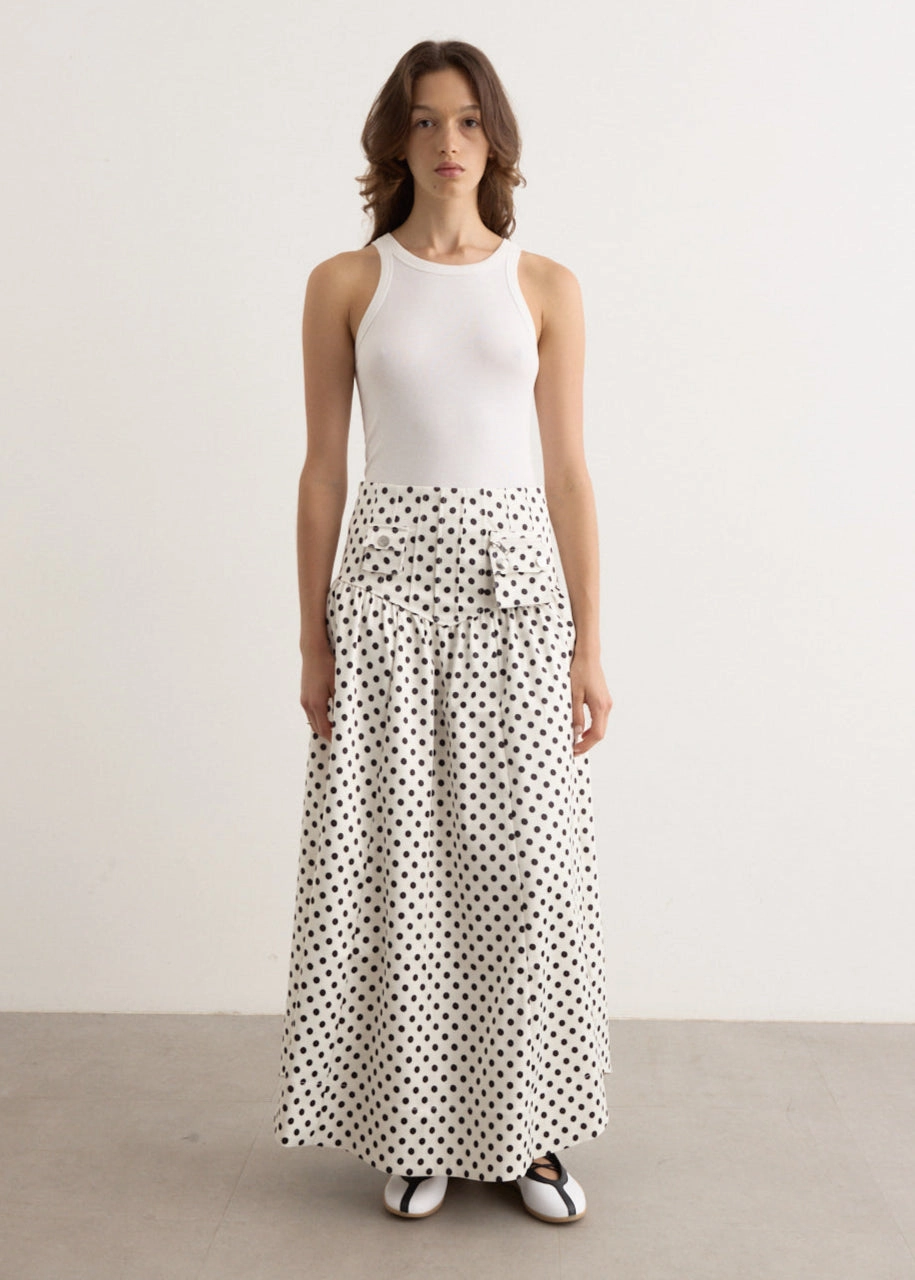 Printed Double Satin Long Pocket Skirt