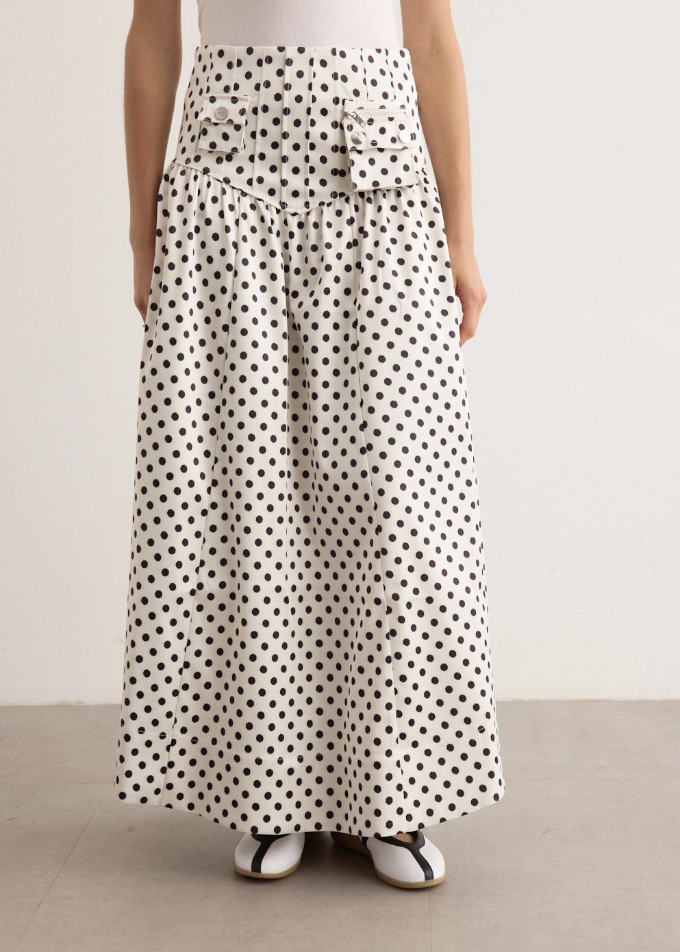 Printed Double Satin Long Pocket Skirt
