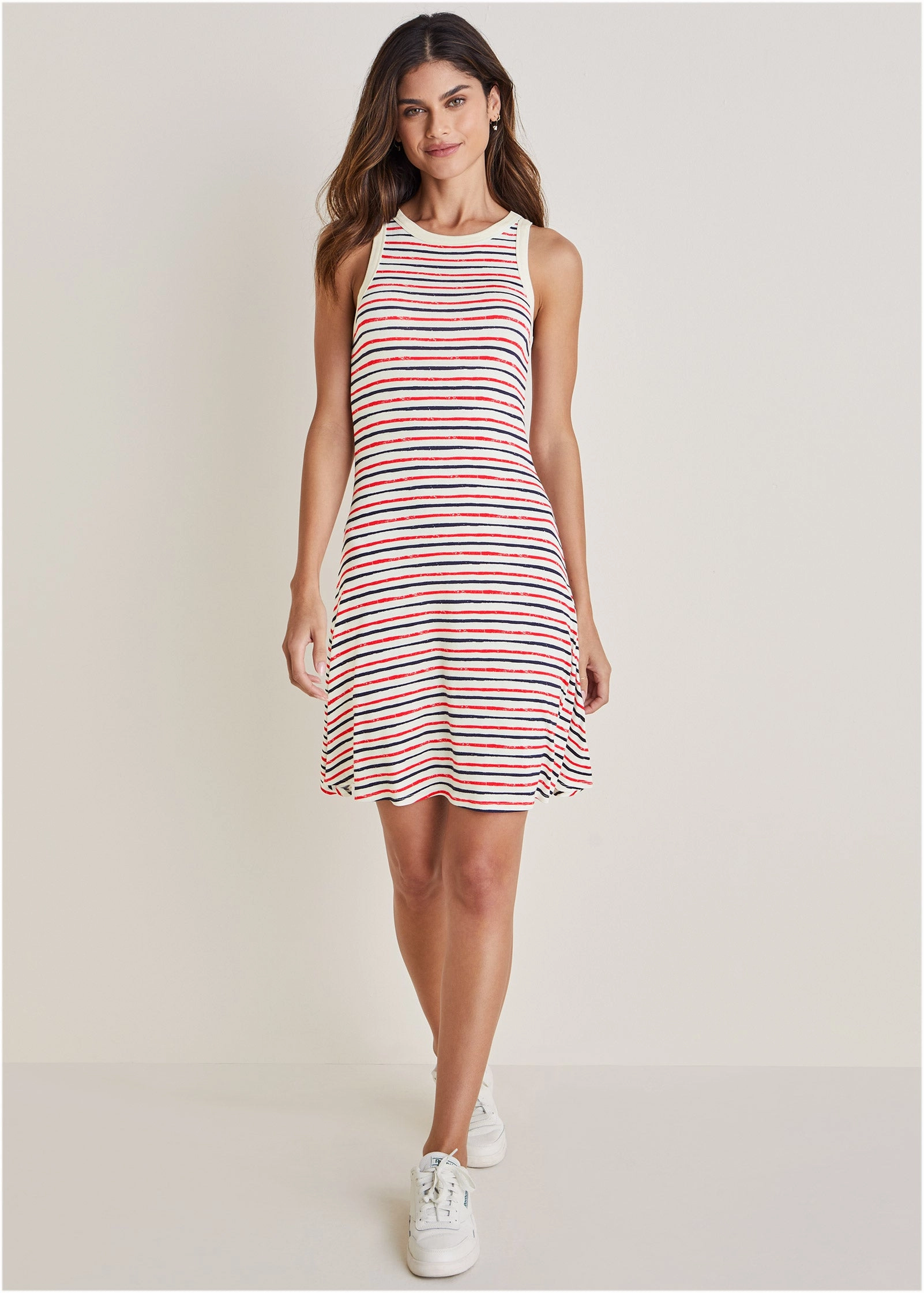 Printed Fit And Flare Dress - Tricolor Boardwalk Stripe