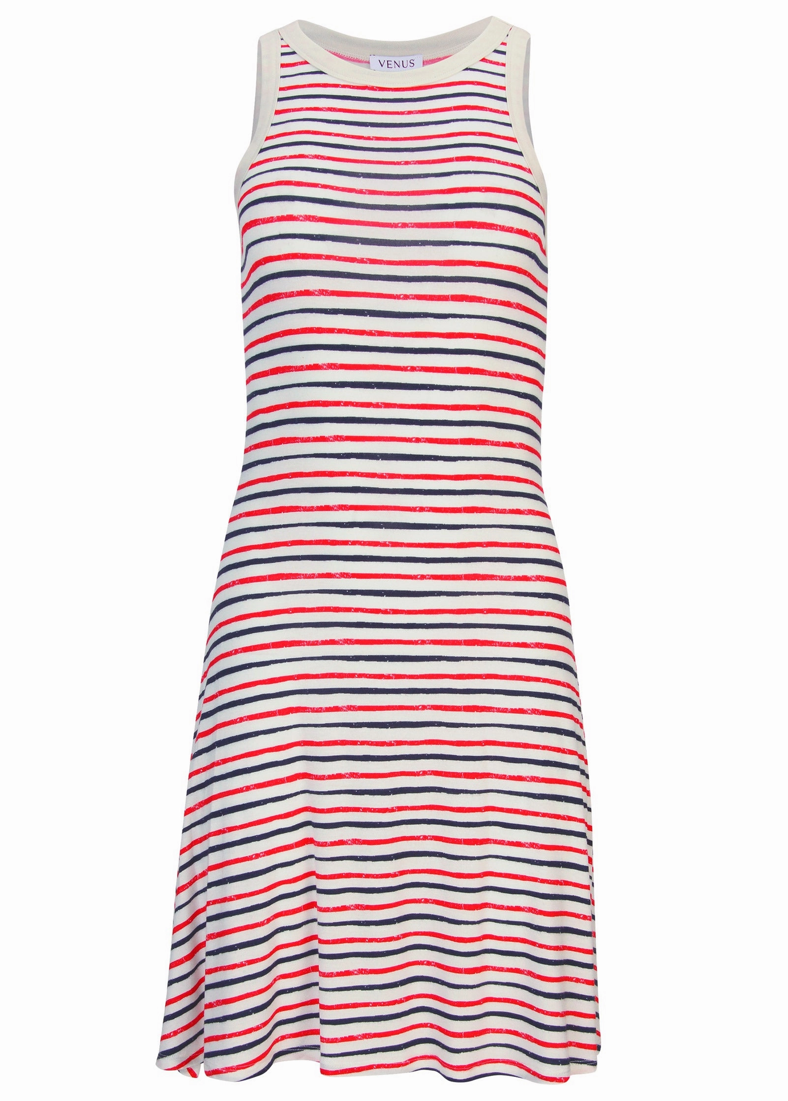 Printed Fit And Flare Dress - Tricolor Boardwalk Stripe