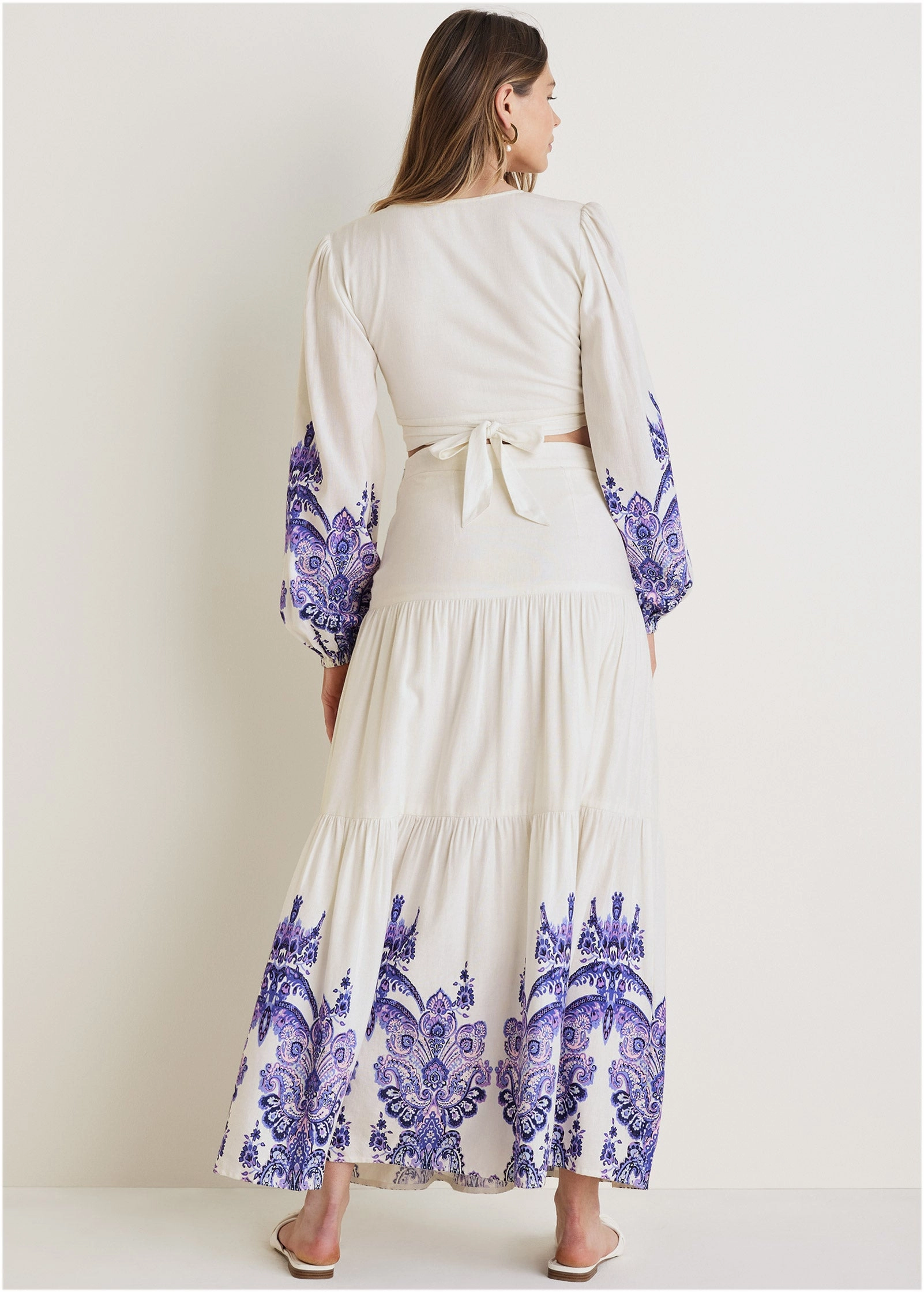 Printed Linen Two-Piece Set - Purple Paisley Border