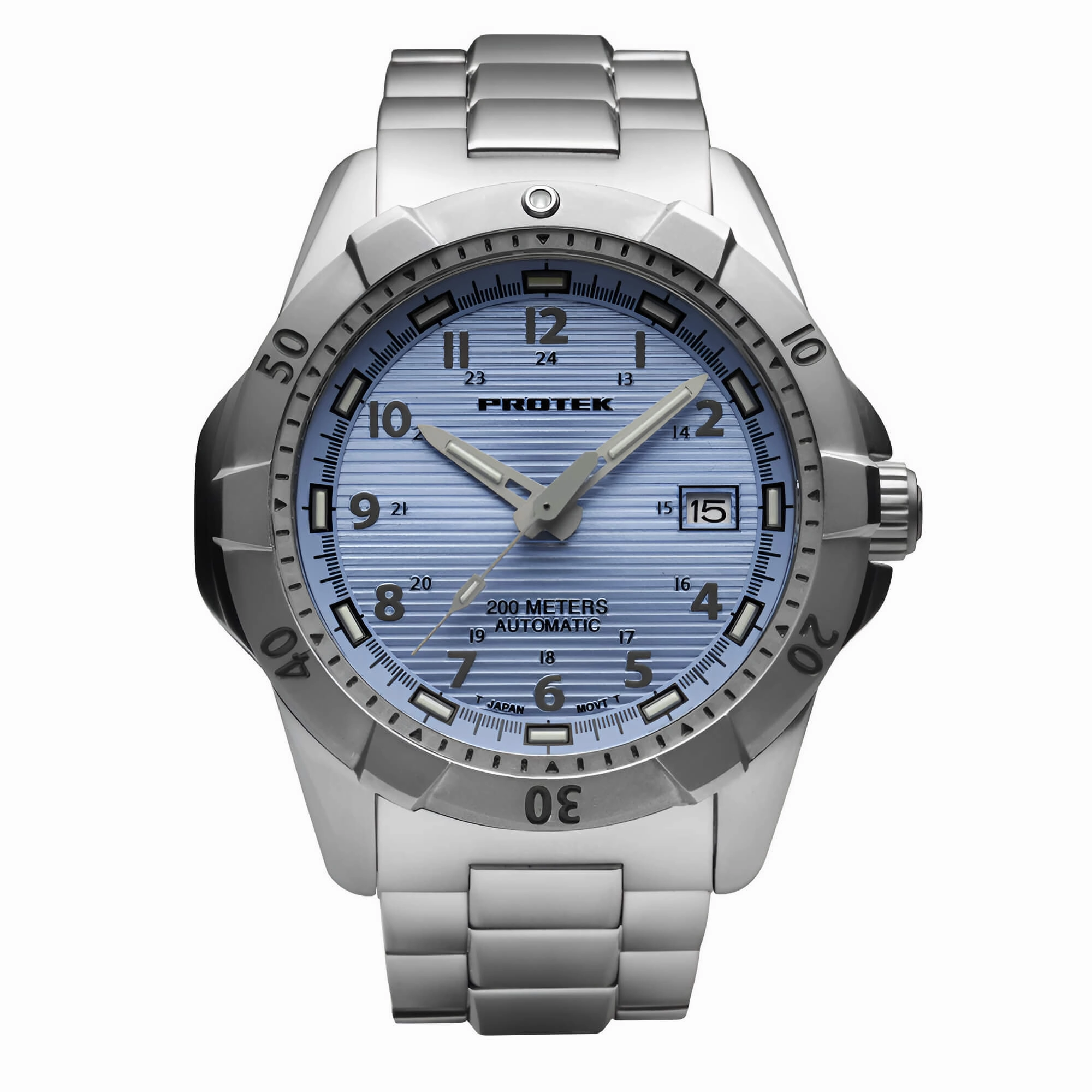 ProTek Men's Automatic Stainless Steel Case & Bracelet Lt Blue Dial Watch | 2207BR