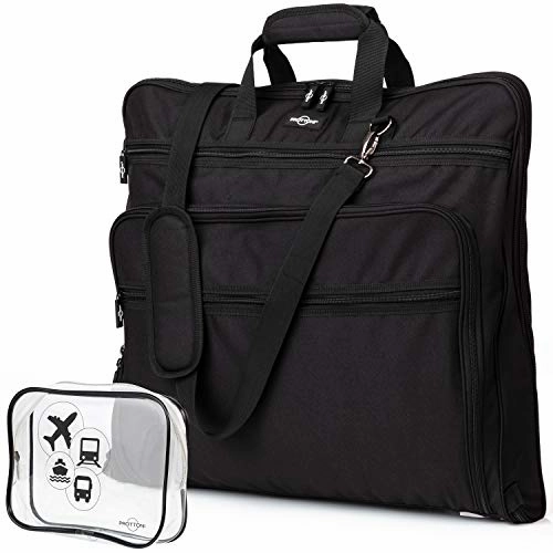 Prottoni 44-Inch Suit Carrier For Travel - Garment Suitcase With Toiletry Bag (Black   Clear Toiletry Bag, 44")