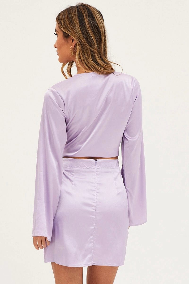 Purple Mini Skirt High Rise Satin