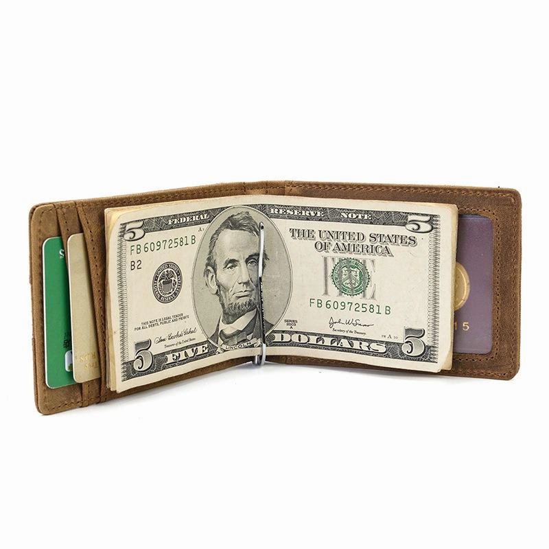 RFID Brown Leather Men's Small Wallet billfold Wallet Black Front Pocket Wallet For Men