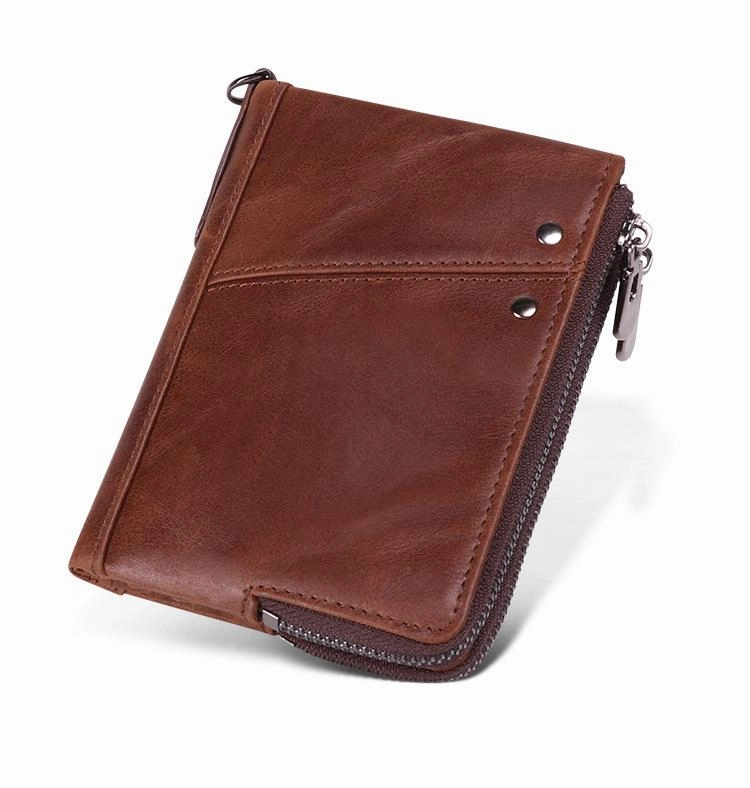 RFID Cool Brown Leather Men's Bifold Small Wallet Zipper billfold Wallet For Men