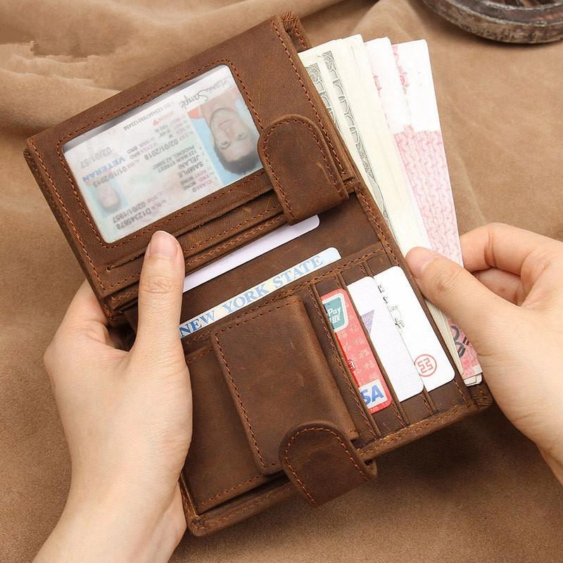 RFID Vintage Leather Men's Trifold Small Wallet Brown billfold Wallet For Men