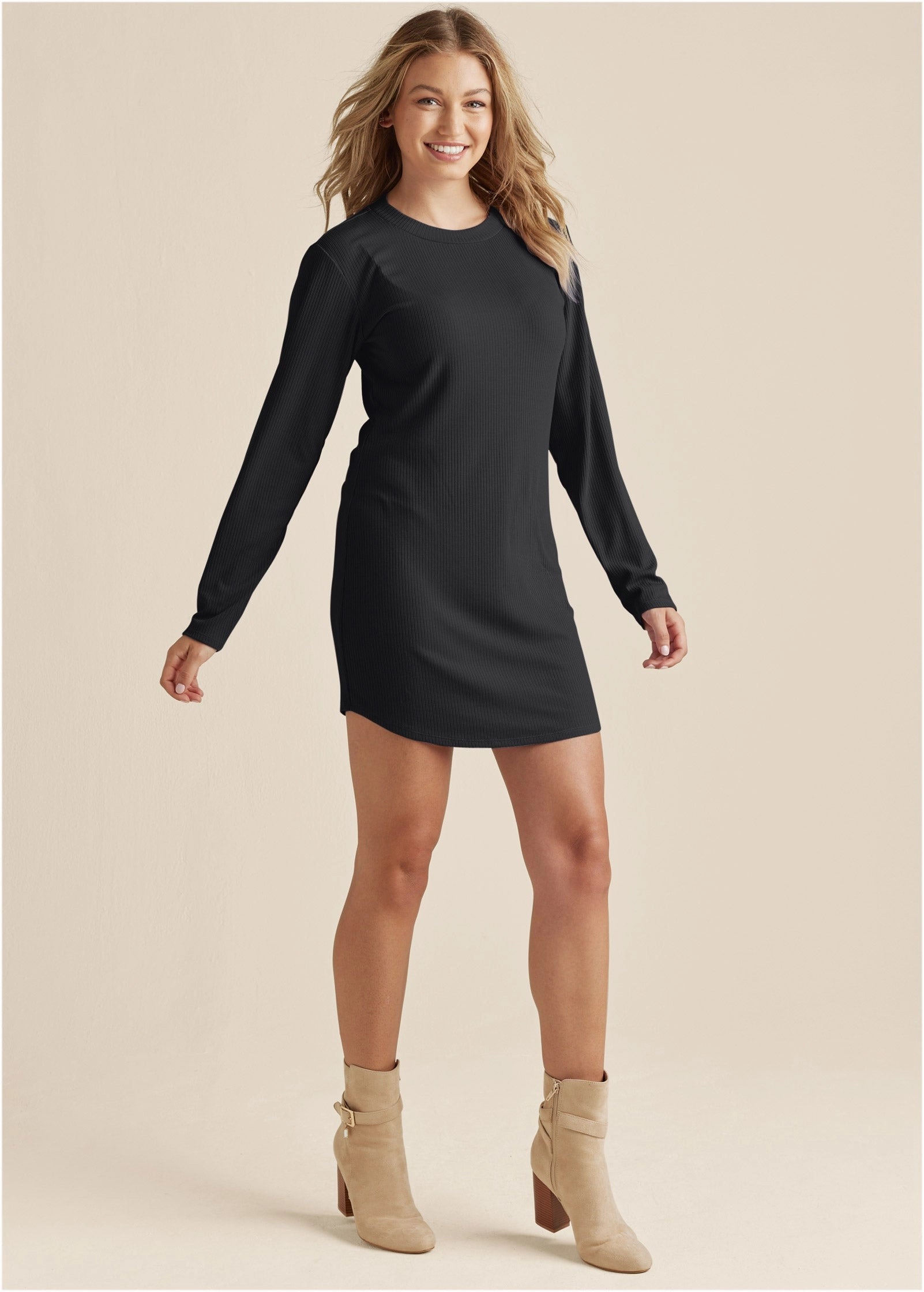 Ribbed T-Shirt Dress - Black
