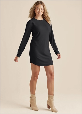 Ribbed T-Shirt Dress - Black