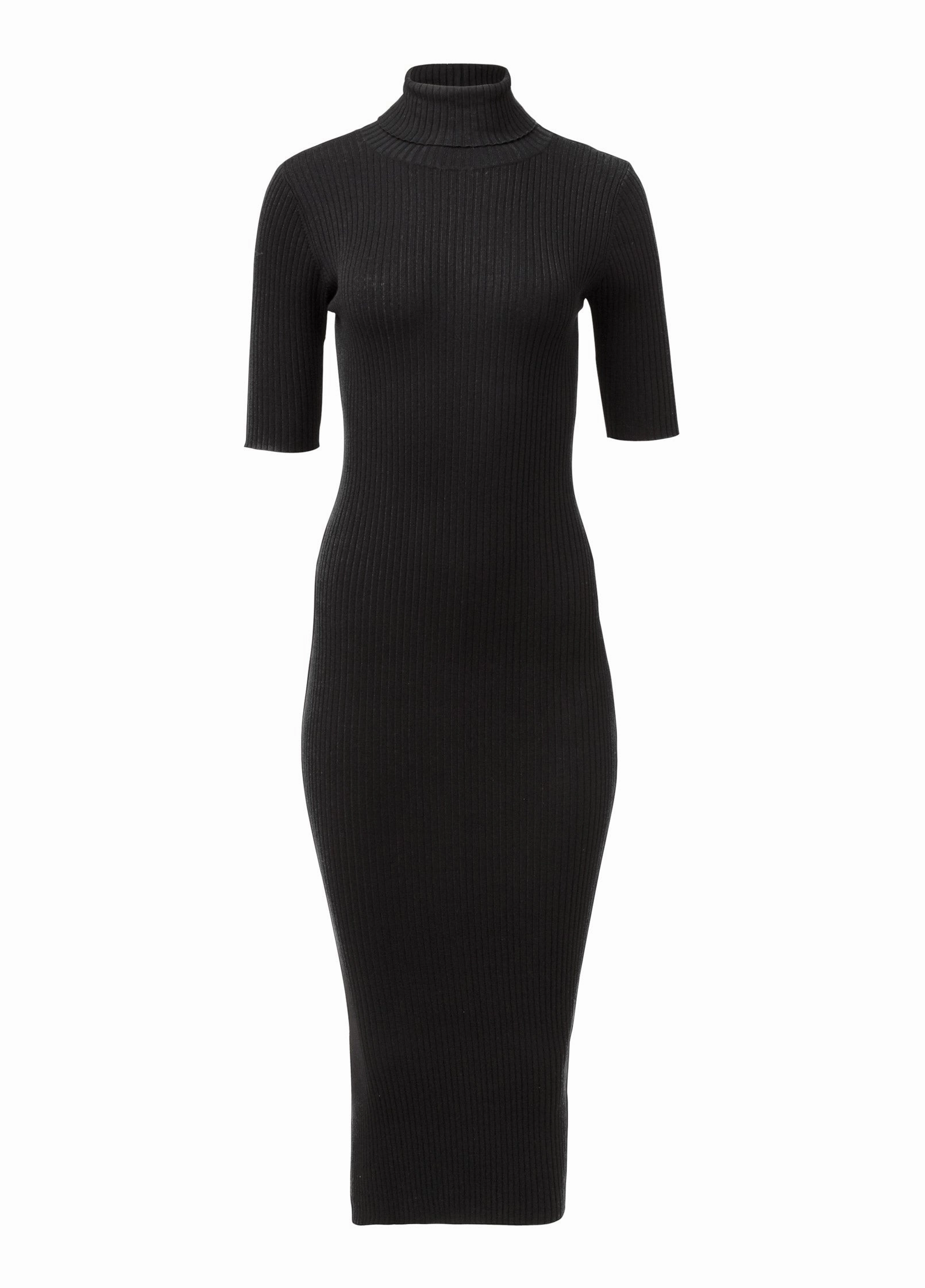 Ribbed Turtleneck Dress - Black