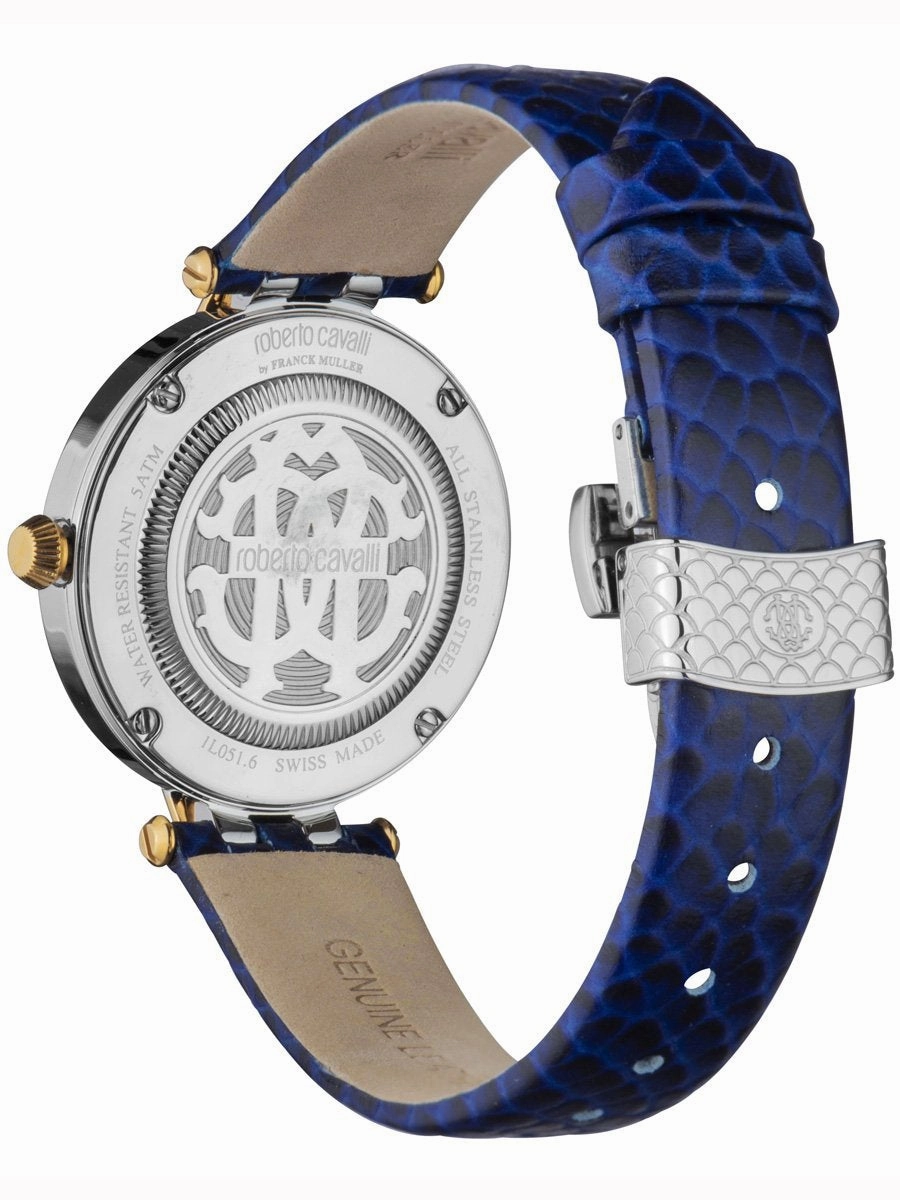Roberto Cavalli PIZZO Blue Leather Analog Women's Watch RV1L051L0066