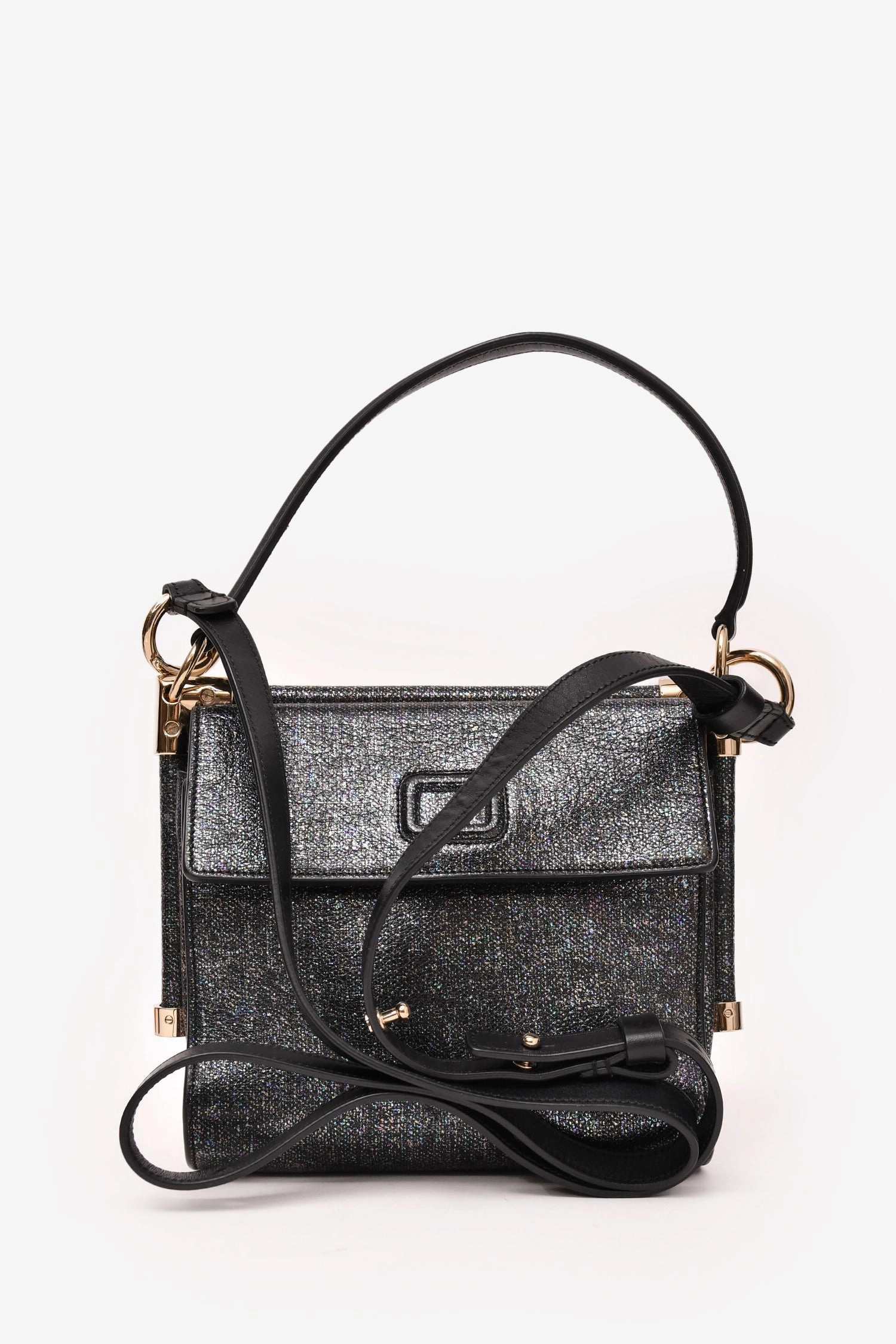 Roger Vivier Grey Metallic Fabric Miss Viv Crossbody Bag