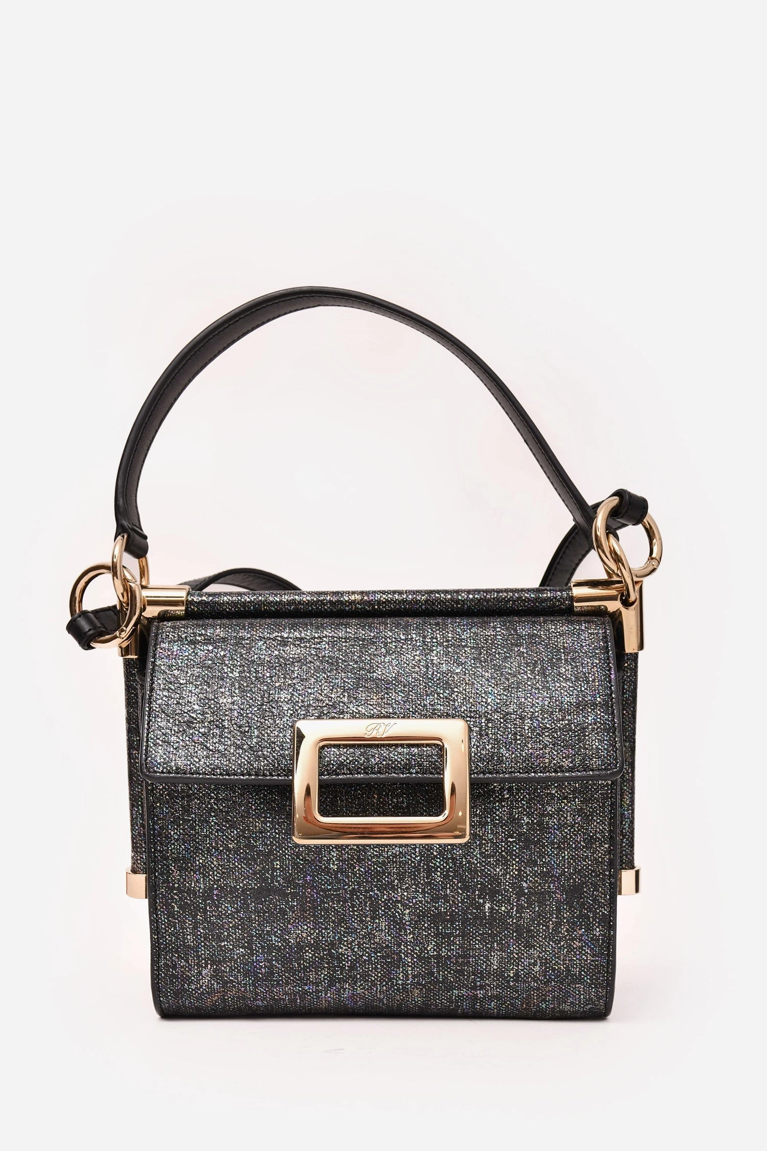 Roger Vivier Grey Metallic Fabric Miss Viv Crossbody Bag