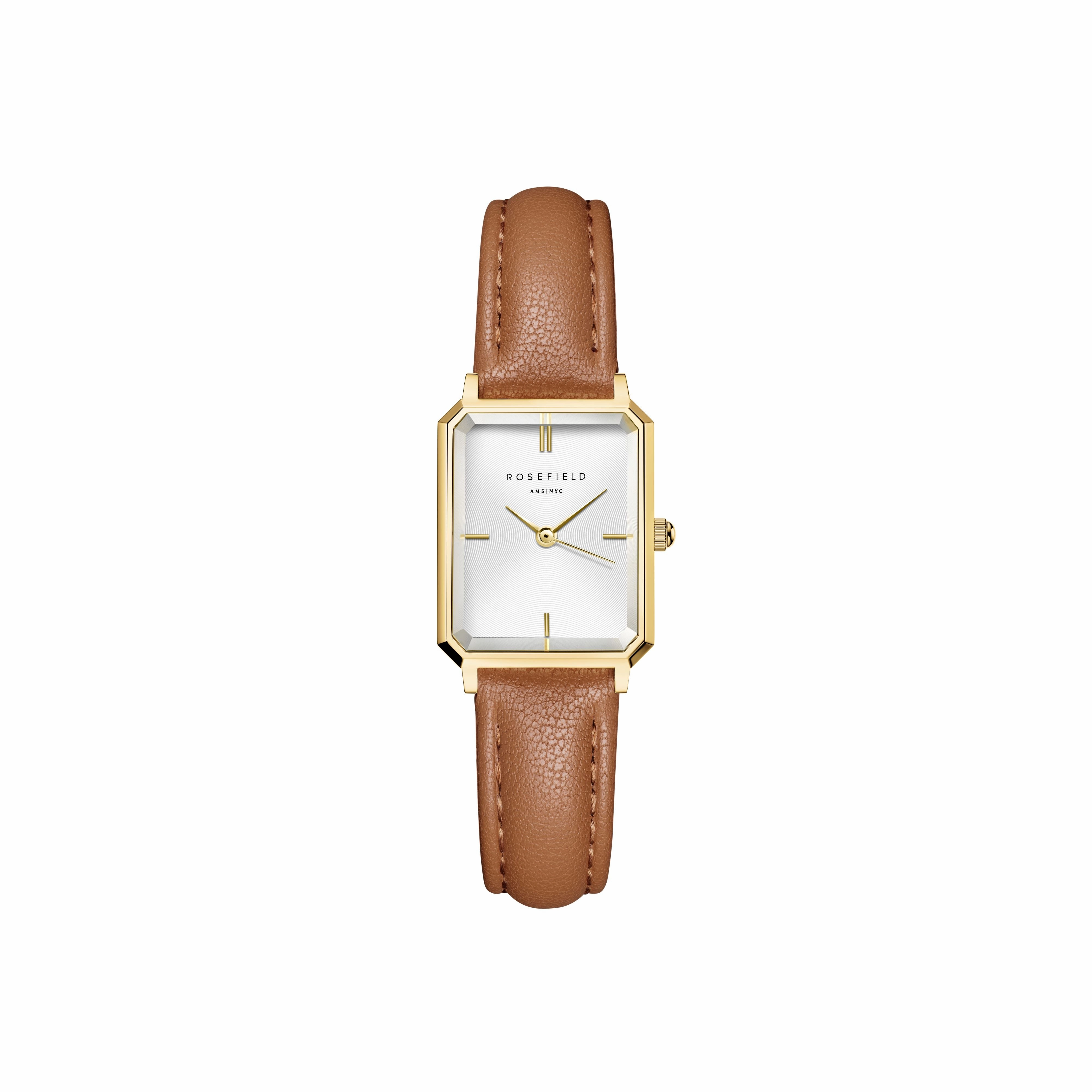 Rosefield Octagon XS White Gold  Light Brown Leather Watch OWBLG-O85