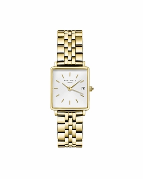 Rosefield The Boxy XS White Sunray Steel Gold Watch QMWSG-Q021