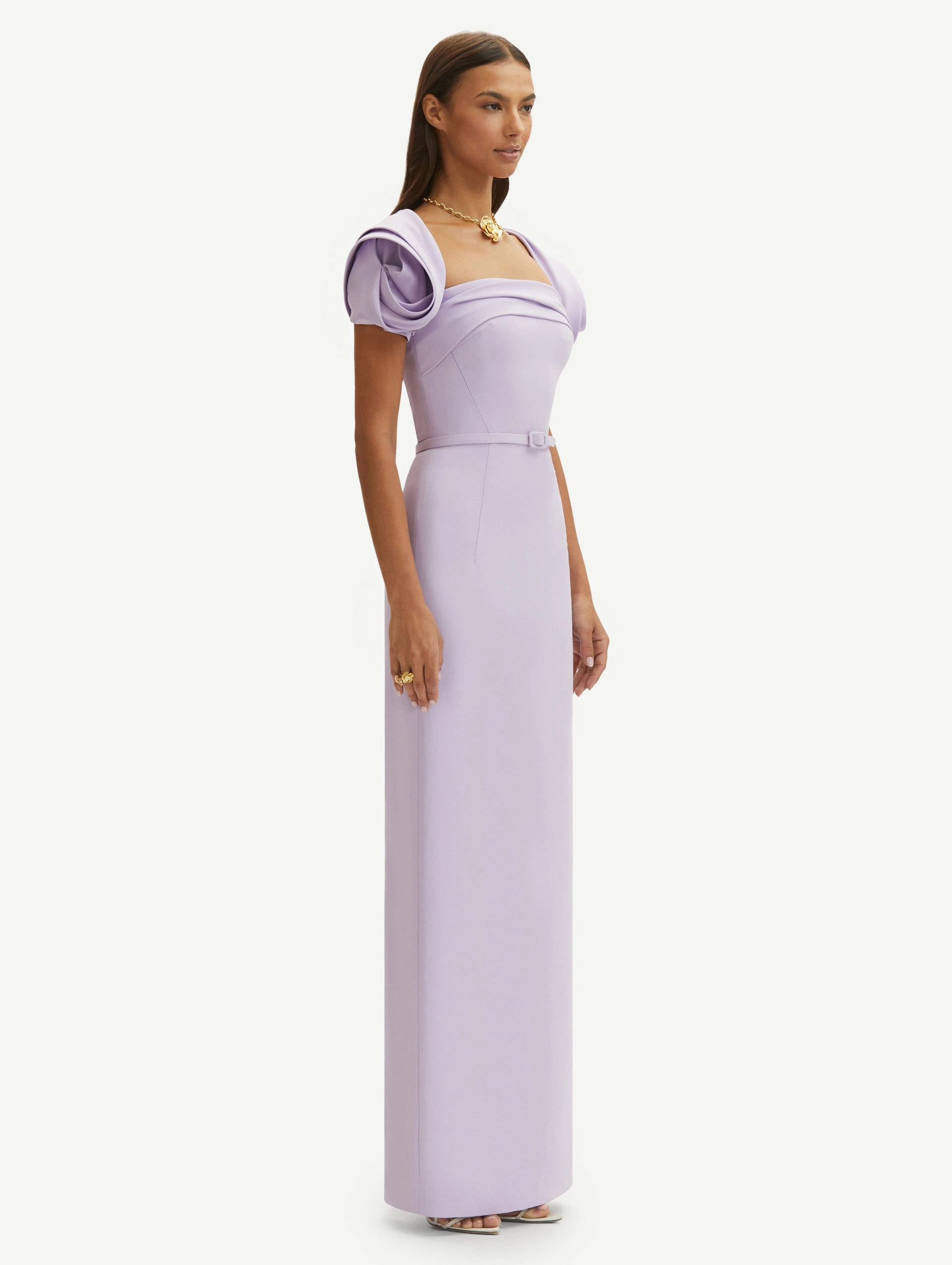 Rosette Sleeve Column Gown