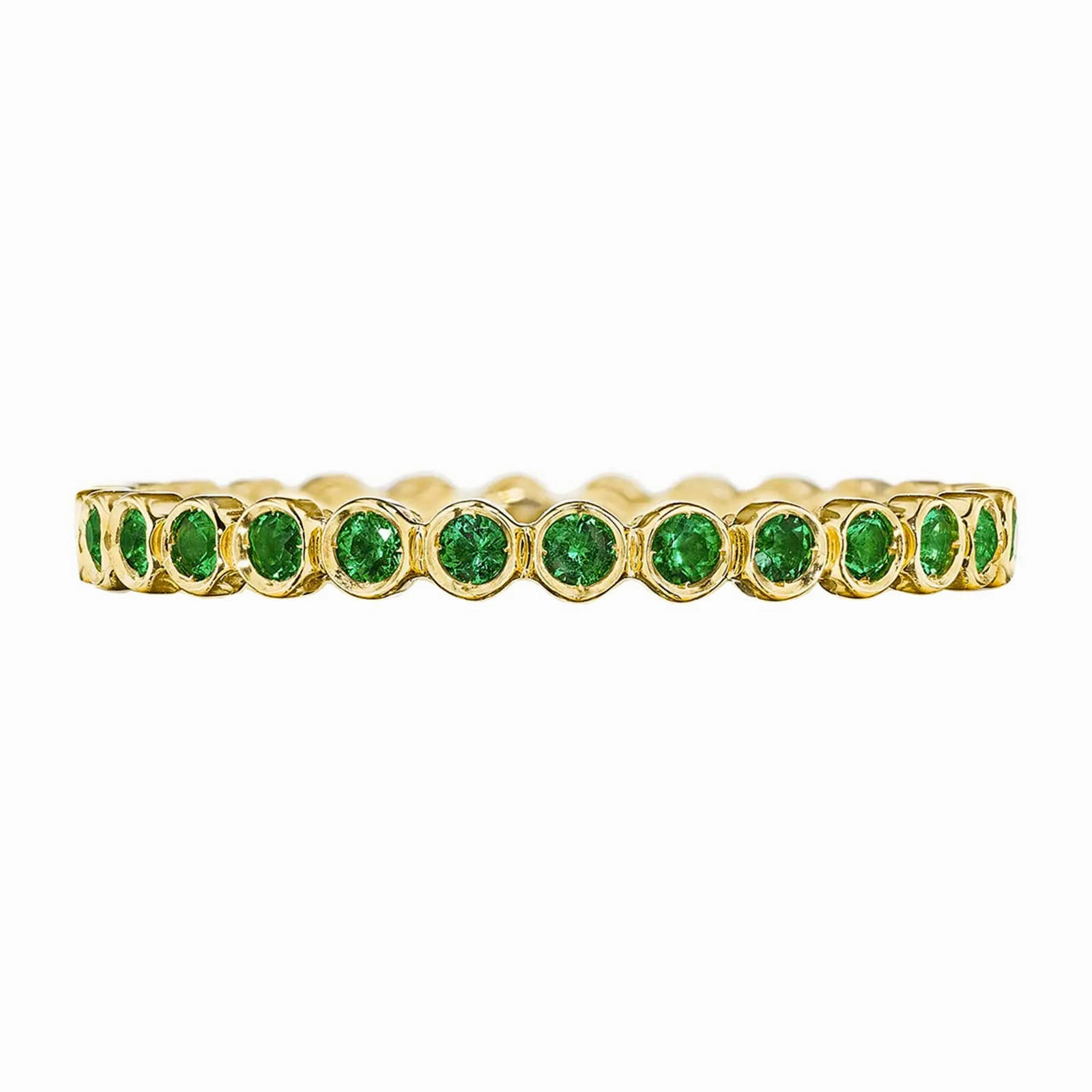 Round Bezel Droplet Band with Emeralds