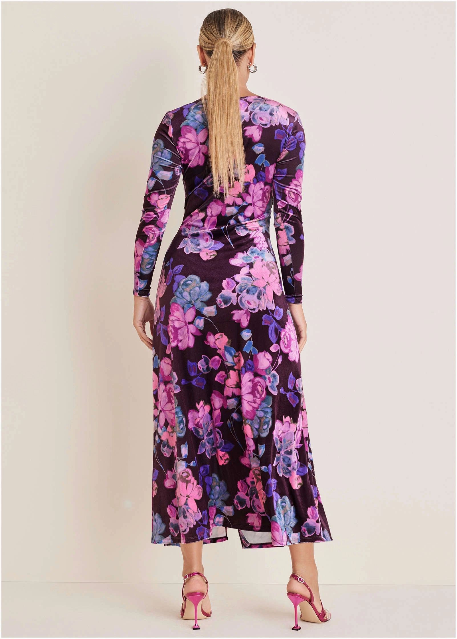 Ruched Velvet Maxi Dress - Electric Bouquet