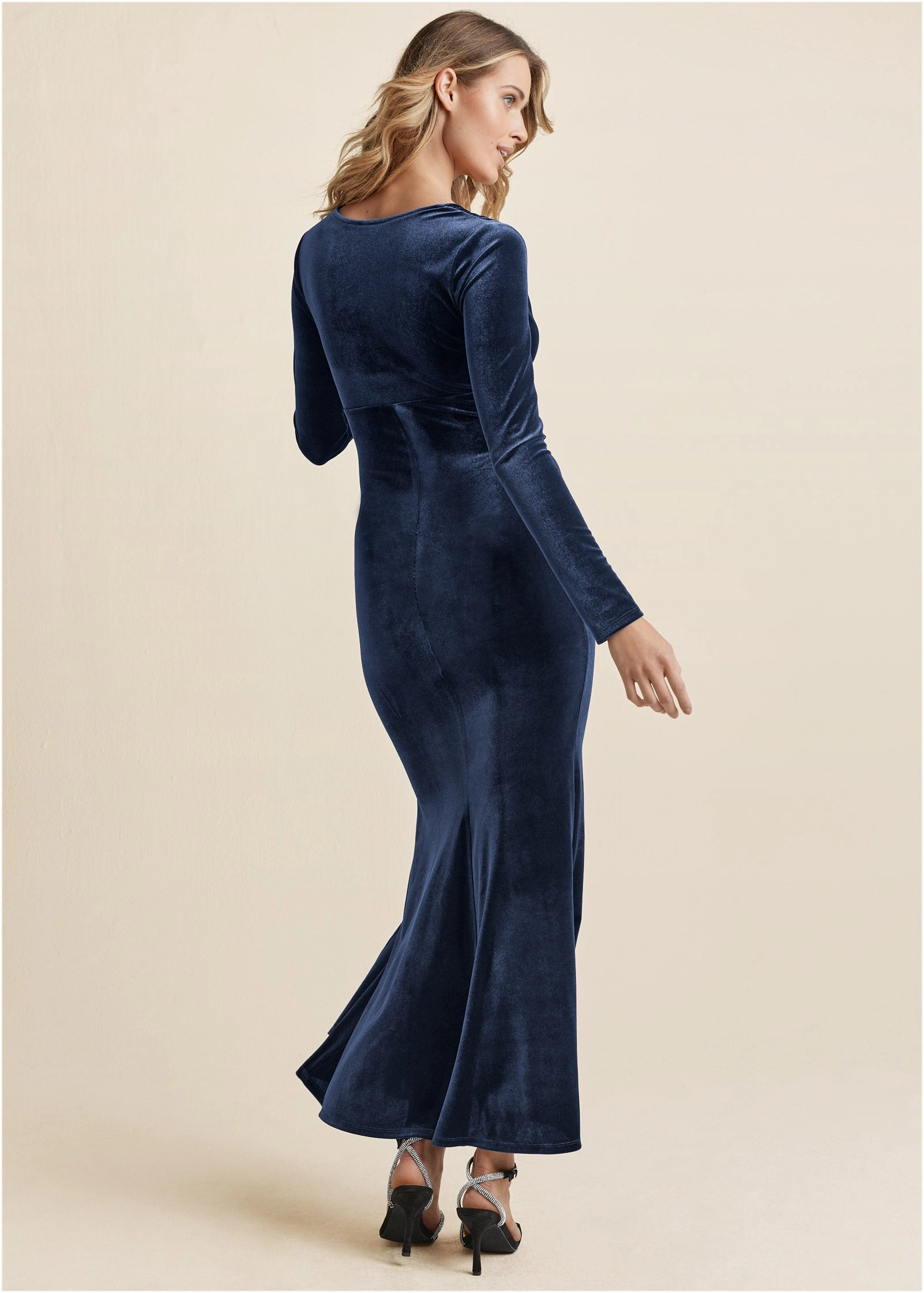 Ruched Velvet Maxi Gown - Navy