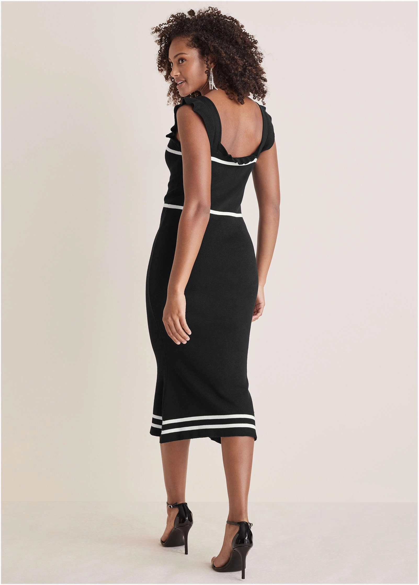 Ruffle Contrast Midi Dress - Black
