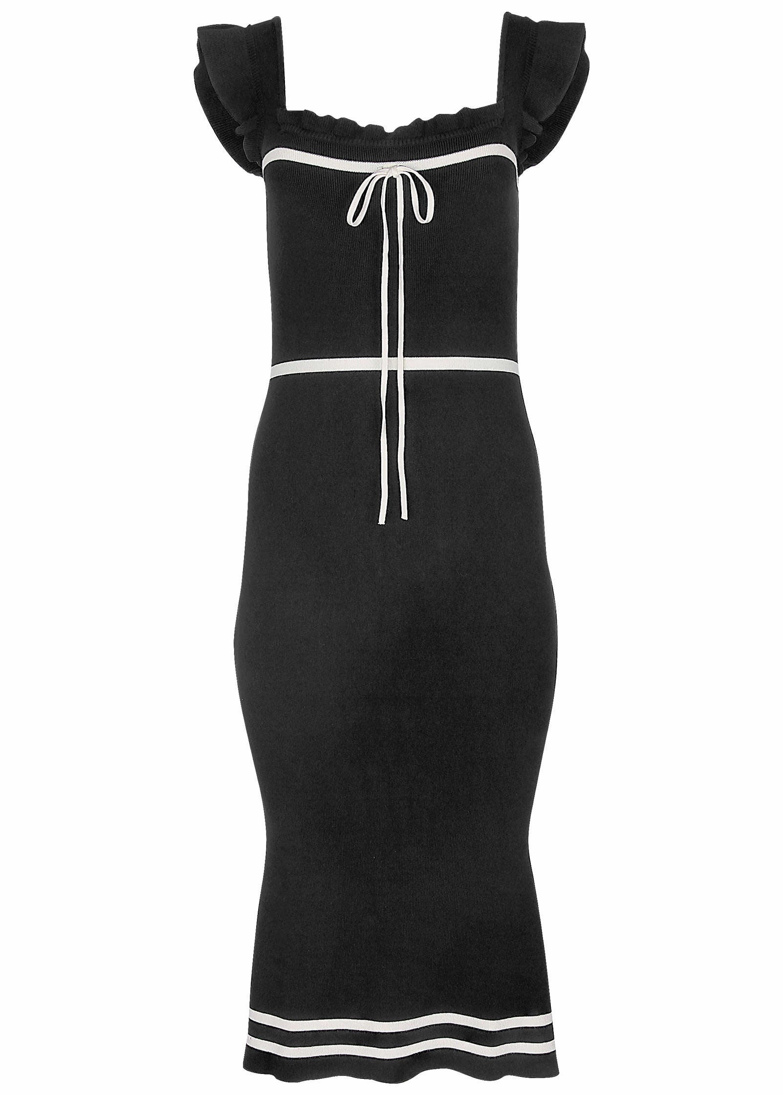 Ruffle Contrast Midi Dress - Black